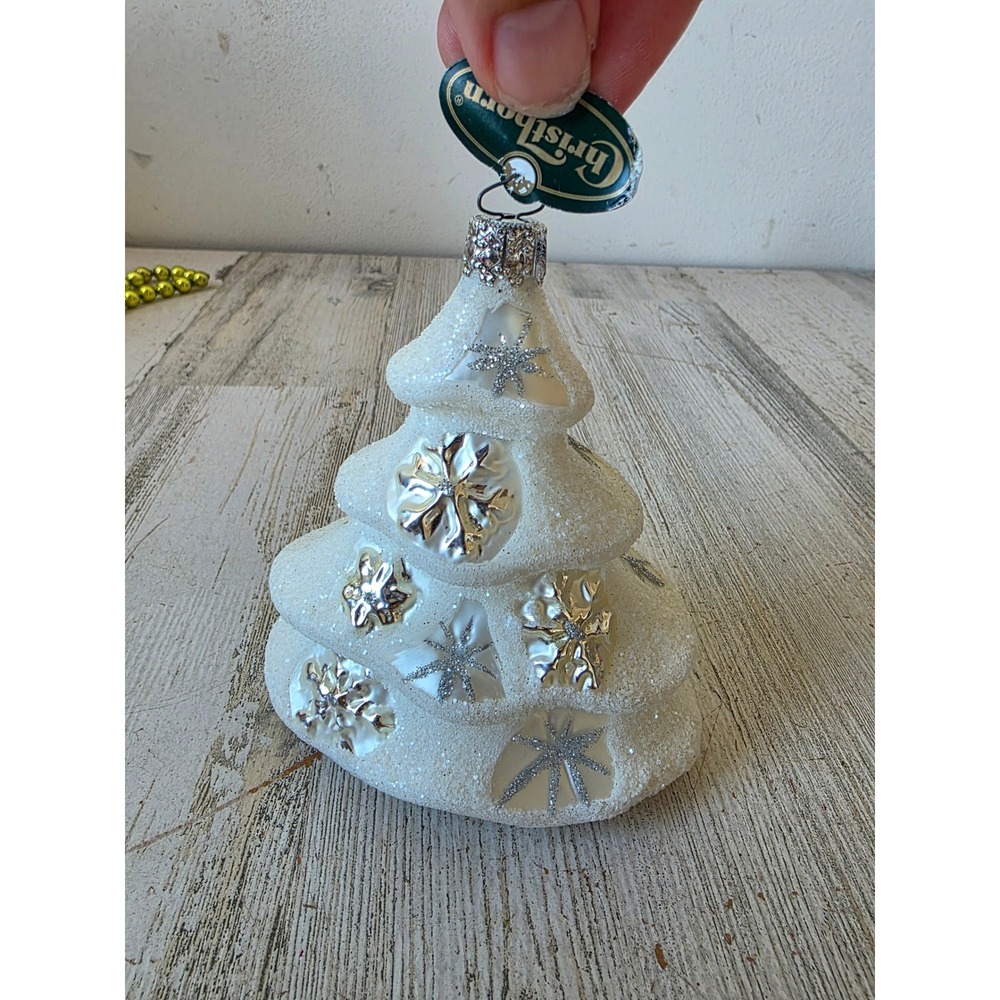 Christborn glitter white silver tree Glass ornament Xmas tree